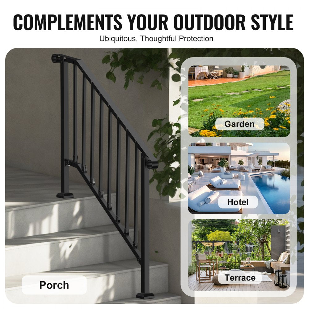 BP-45 - Adjustable Black Stair Handrail for Seniors, Rustproof & Versatile