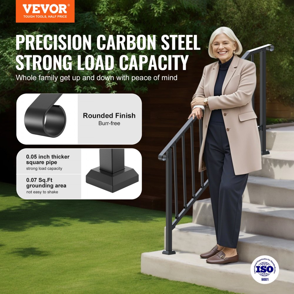BP-56 - Durable 5-6 Step Outdoor Handrail with Adjustable Angle and Installation Kit