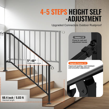 BP-56 - Durable 5-6 Step Outdoor Handrail with Adjustable Angle and Installation Kit