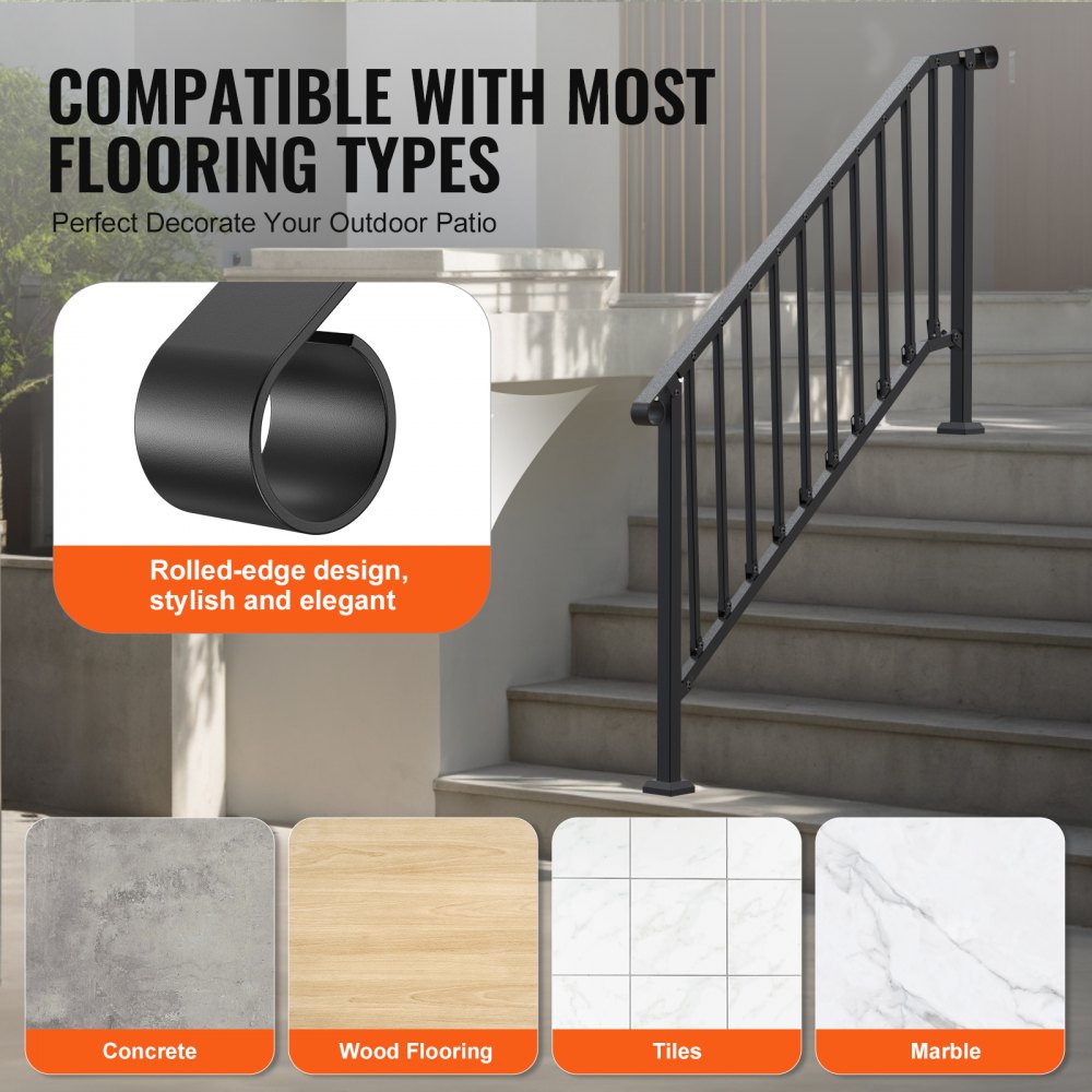 BP-56 - Durable 5-6 Step Outdoor Handrail with Adjustable Angle and Installation Kit
