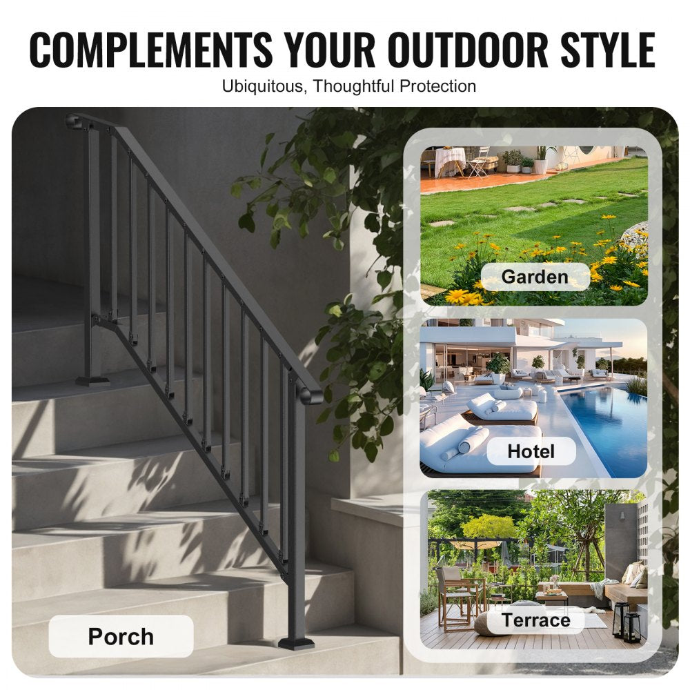 BP-56 - Durable 5-6 Step Outdoor Handrail with Adjustable Angle and Installation Kit