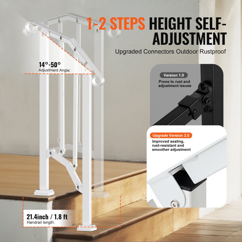 BP-12-W - Adjustable Outdoor Handrail for Stairs and Porches, Durable Support