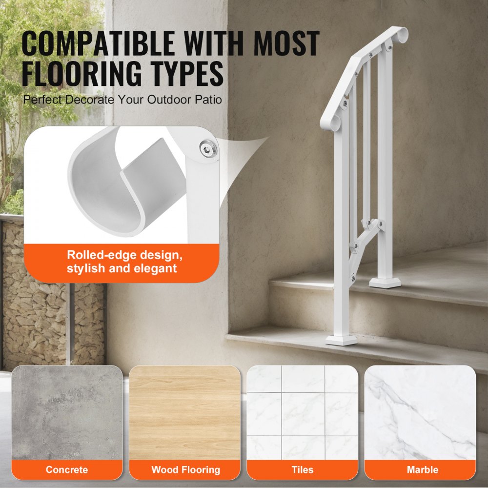 BP-12-W - Adjustable Outdoor Handrail for Stairs and Porches, Durable Support