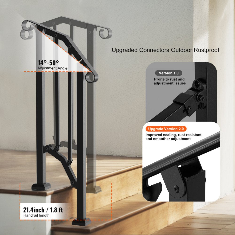 BP-12 - Durable Adjustable Handrails for Stairs & Porches, Rustproof Safety Support