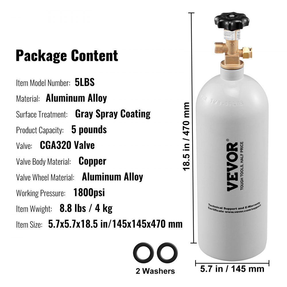 5LBS - Durable 5 lbs CO2 Tank with CGA320 Valve for Home Use