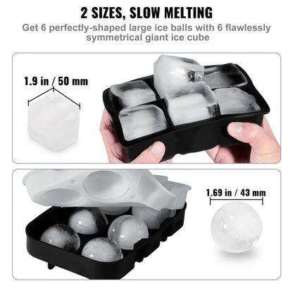 SRP00-6+6 - 6 Large Silicone Ice Cubes & Spheres for Cocktails