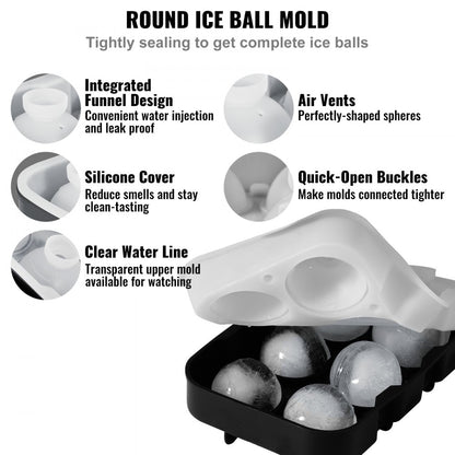 SRP00-6+6 - 6 Large Silicone Ice Cubes & Spheres for Cocktails