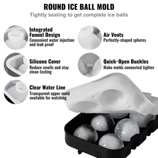 SRP00-6+6 - 6 Large Silicone Ice Cubes & Spheres for Cocktails