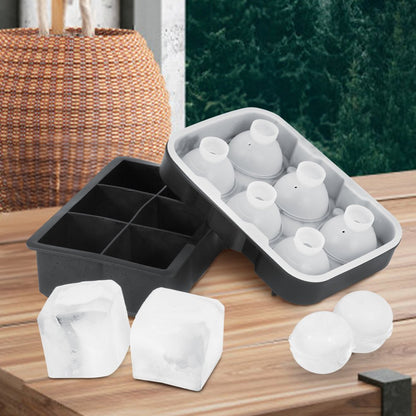 SRP00-6+6 - 6 Large Silicone Ice Cubes & Spheres for Cocktails