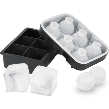 SRP00-6+6 - 6 Large Silicone Ice Cubes & Spheres for Cocktails
