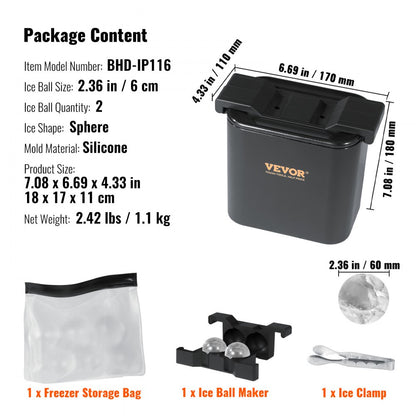 BHD-IP116 - 2.36" Crystal Ice Ball Maker for Chilled Drinks