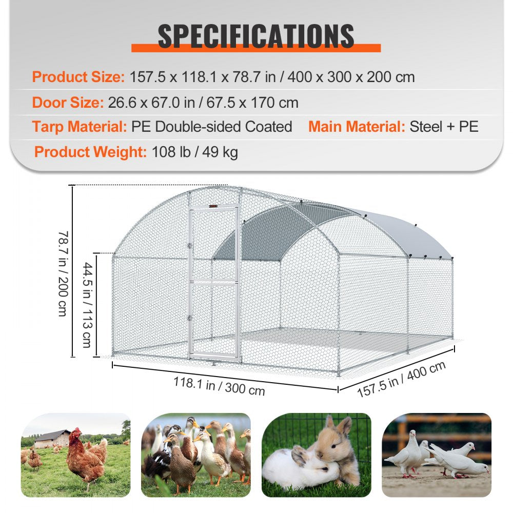 010716011362 - Spacious 13.1ft Metal Chicken Coop for Happy Poultry