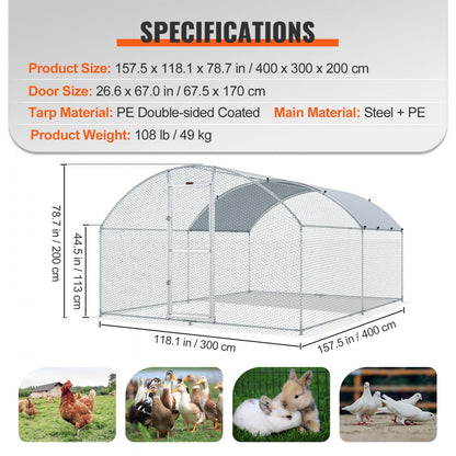 010716011362 - Spacious 13.1ft Metal Chicken Coop for Happy Poultry