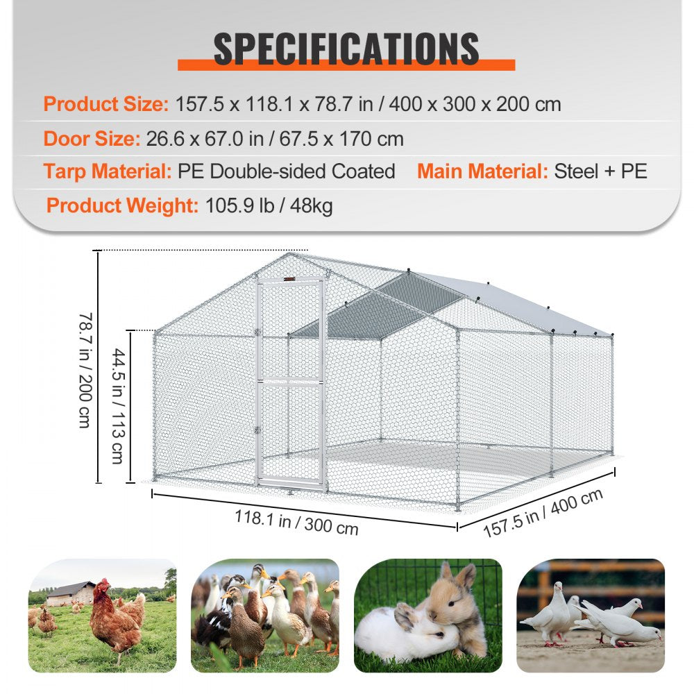 010379298607 - Spacious 157.5" Steel Chicken Coop for Backyard Farming
