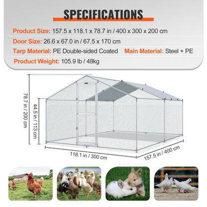 010379298607 - Spacious 157.5" Steel Chicken Coop for Backyard Farming