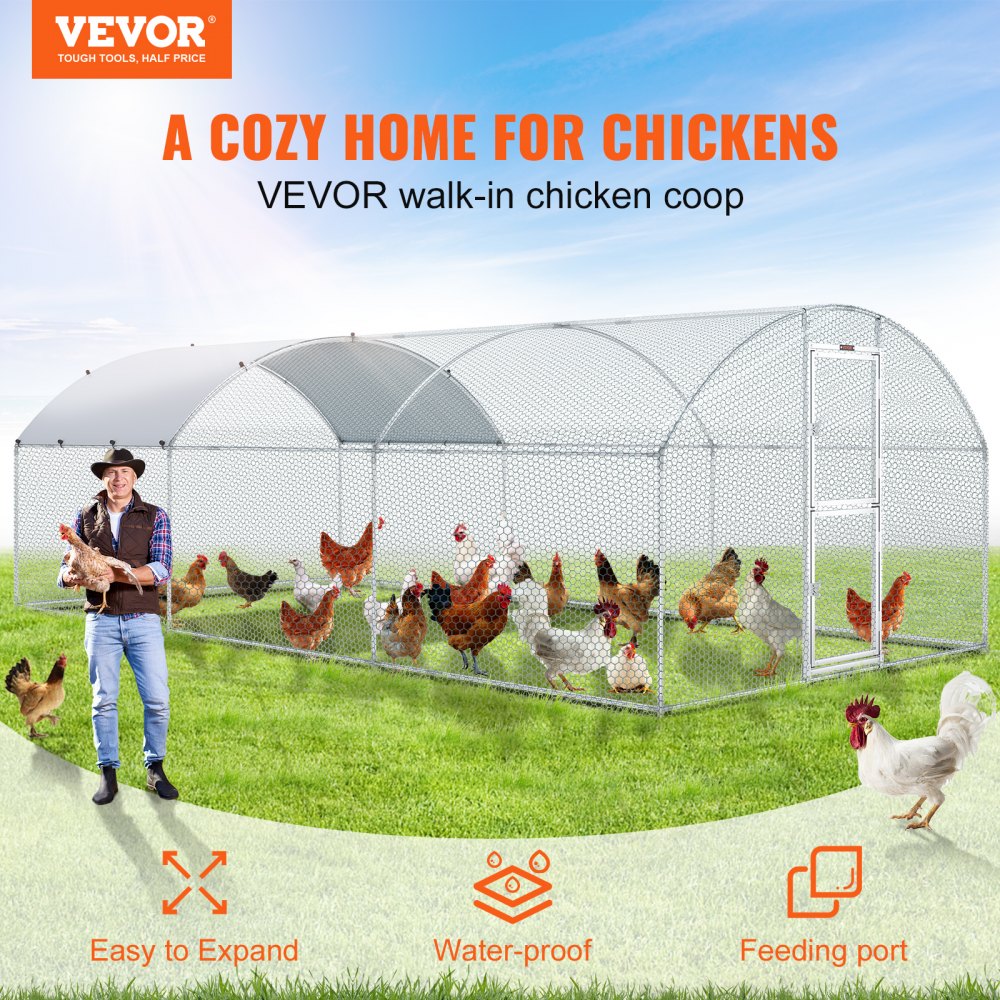 010173496162 - Spacious 19.7ft Metal Chicken Coop with Dome Roof and Feeding Door