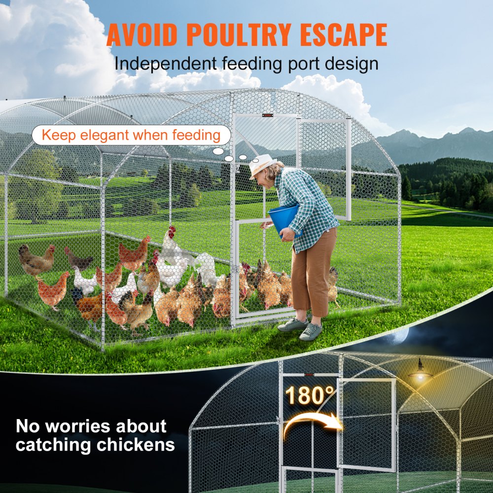 010173496162 - Spacious 19.7ft Metal Chicken Coop with Dome Roof and Feeding Door