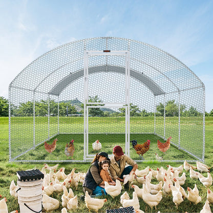 010173496162 - Spacious 19.7ft Metal Chicken Coop with Dome Roof and Feeding Door