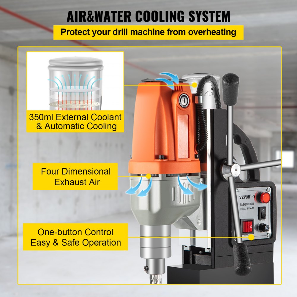 BRM-35 - 980W Magnetic Drill Press with 10,000N Adhesion & 1.38" Capacity
