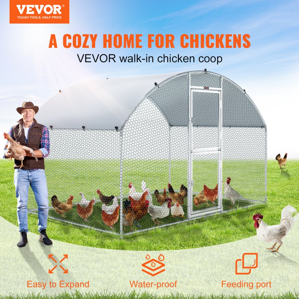 010405424745 - 78.7" Walk-In Metal Chicken Coop for Secure Poultry Living