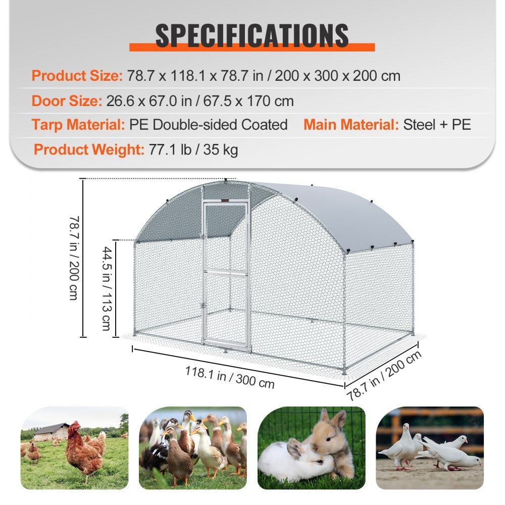 010405424745 - 78.7" Walk-In Metal Chicken Coop for Secure Poultry Living