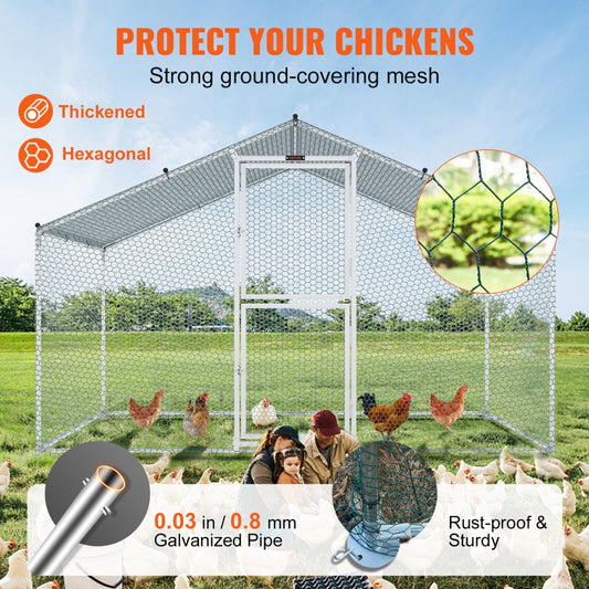 010774865091 - Spacious 78.7"x118.1" Metal Chicken Coop with Waterproof Cover