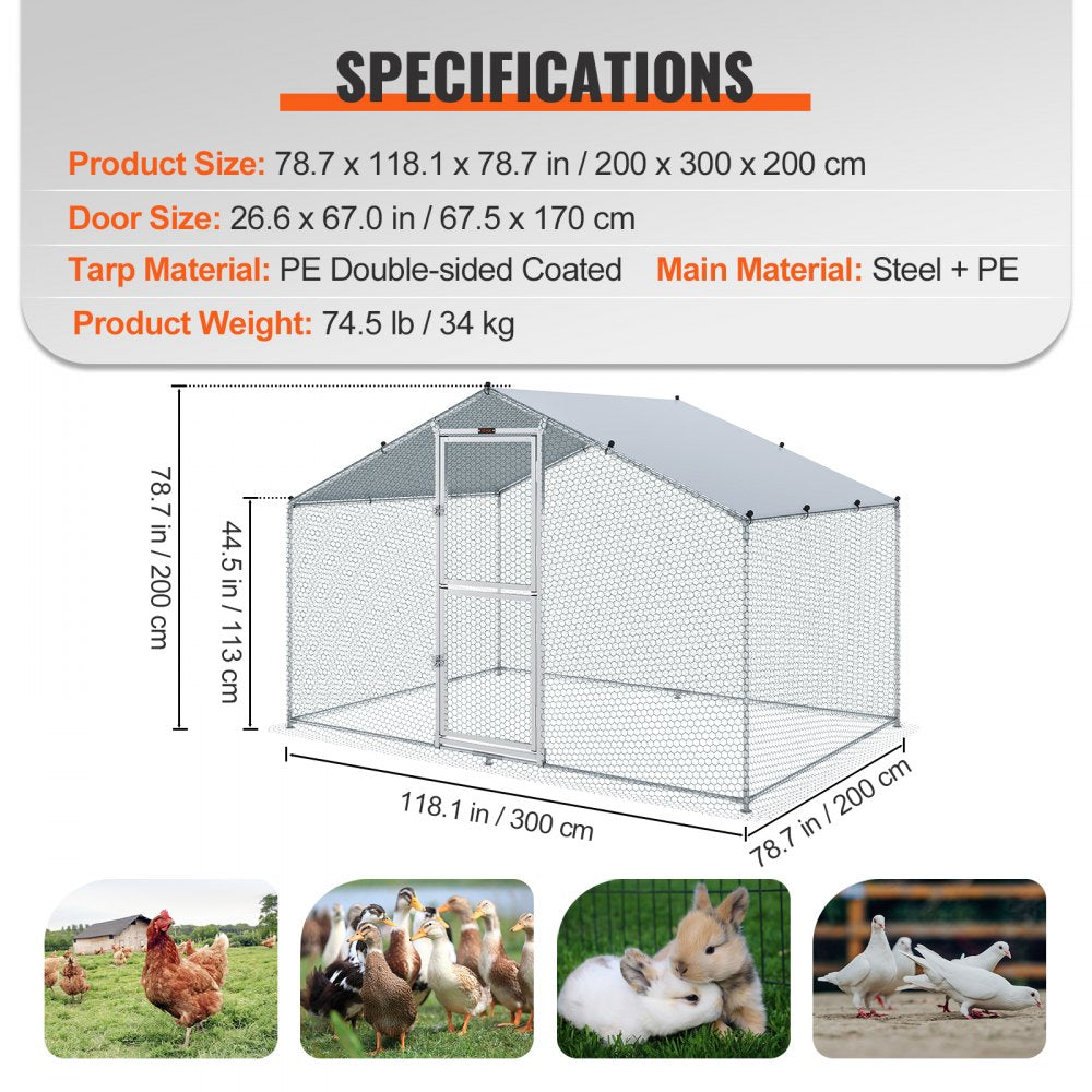 010774865091 - Spacious 78.7"x118.1" Metal Chicken Coop with Waterproof Cover