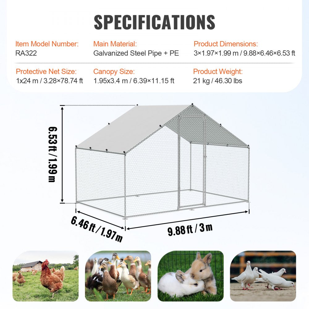 RA322 - Easy-Setup 9.8x6.5ft Galvanized Steel Chicken Coop