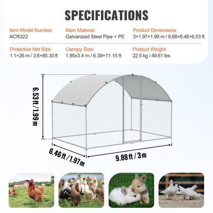 ACR322 - Large 9.88x6.46ft Metal Chicken Coop with Waterproof Cover