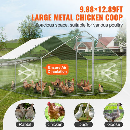 RA342 - VEVOR 9.8x12.9 ft Galvanized Steel Chicken Coop for Secure Outdoor Use
