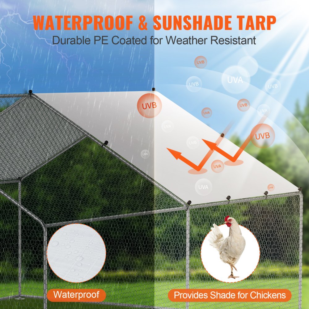 RA342 - VEVOR 9.8x12.9 ft Galvanized Steel Chicken Coop for Secure Outdoor Use