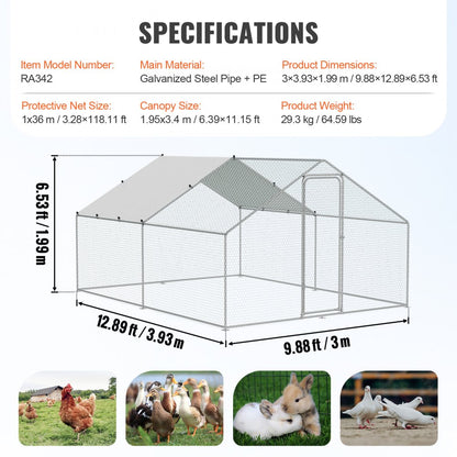 RA342 - VEVOR 9.8x12.9 ft Galvanized Steel Chicken Coop for Secure Outdoor Use