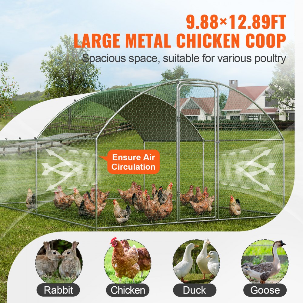 ACR342 - Durable 9.8x12.9 ft Metal Chicken Coop for Free-Roaming Poultry