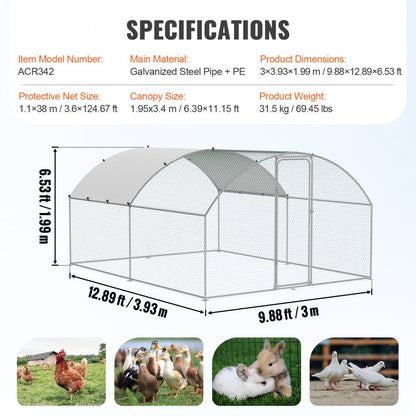 ACR342 - Durable 9.8x12.9 ft Metal Chicken Coop for Free-Roaming Poultry