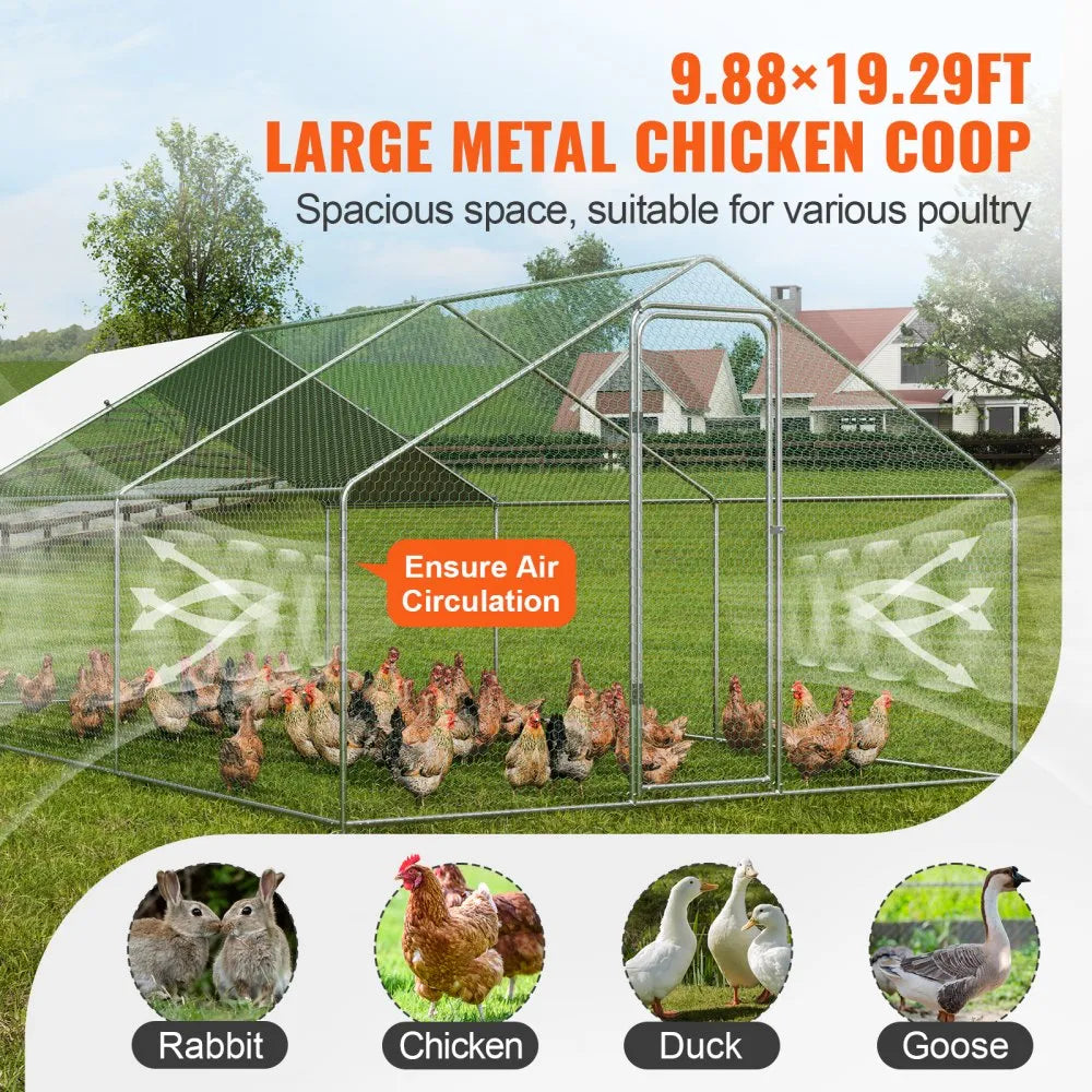 RA362 - 9.88x19.29ft Durable Metal Chicken Coop for Birds & Poultry