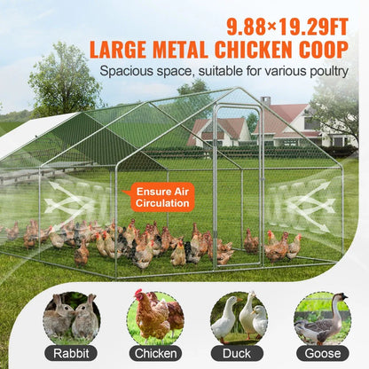 RA362 - 9.88x19.29ft Durable Metal Chicken Coop for Birds & Poultry