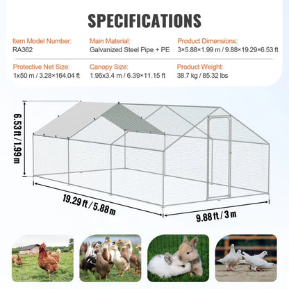 RA362 - 9.88x19.29ft Durable Metal Chicken Coop for Birds & Poultry