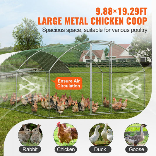 ACR362 - Spacious 9.8x19.3 ft Galvanized Steel Chicken Coop with Run