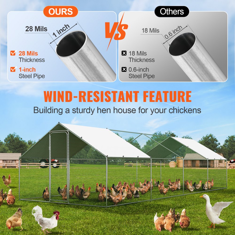 RA382 - Sturdy 9.8x25.6 ft Chicken Coop with Secure Run and Easy Assembly
