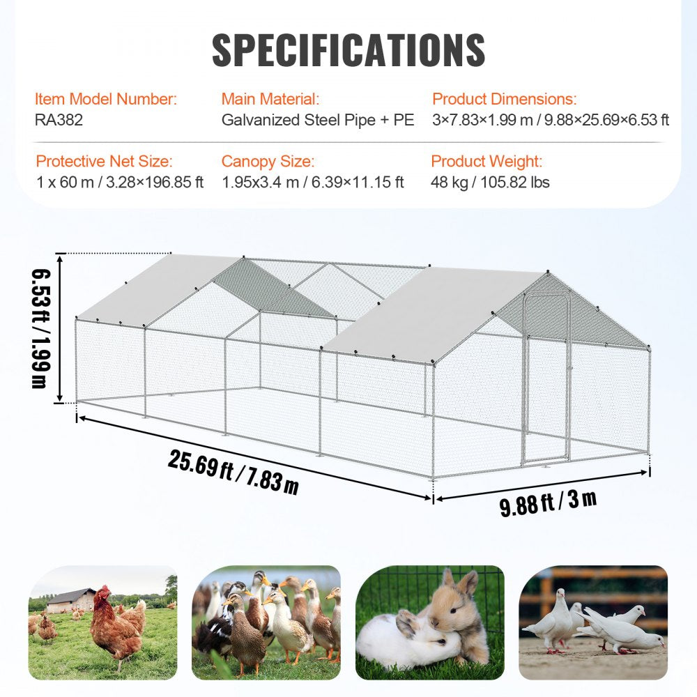 RA382 - Sturdy 9.8x25.6 ft Chicken Coop with Secure Run and Easy Assembly