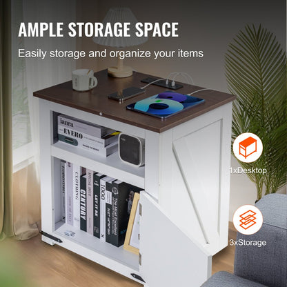 JMY-002 - Multi-Functional Farmhouse End Table with Charging Station