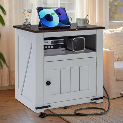 JMY-002 - Multi-Functional Farmhouse End Table with Charging Station