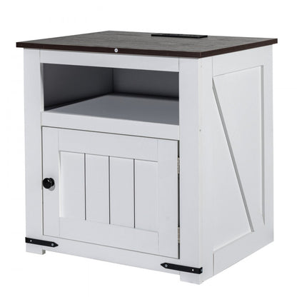 JMY-002 - Multi-Functional Farmhouse End Table with Charging Station