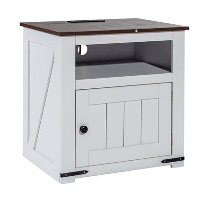 JMY-002 - Multi-Functional Farmhouse End Table with Charging Station