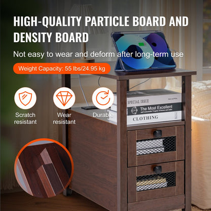 JMY-001 - Farmhouse End Table with Charging Ports and Multi-Layer Storage