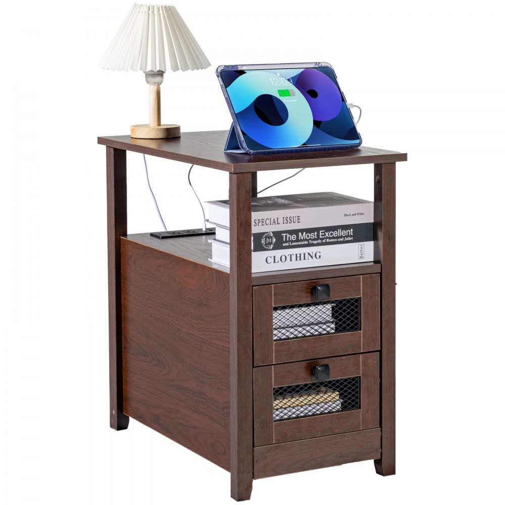 JMY-001 - Farmhouse End Table with Charging Ports and Multi-Layer Storage