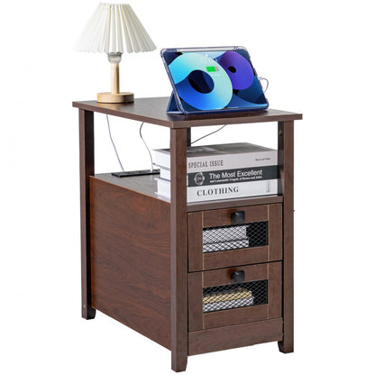 JMY-001 - Farmhouse End Table with Charging Ports and Multi-Layer Storage