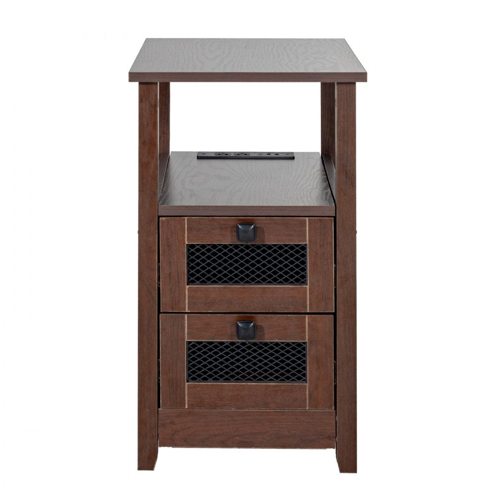 JMY-001 - Farmhouse End Table with Charging Ports and Multi-Layer Storage