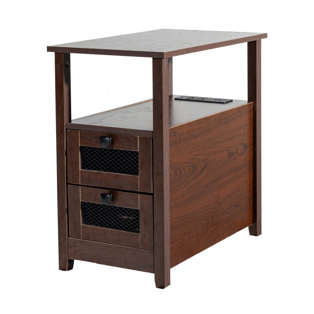 JMY-001 - Farmhouse End Table with Charging Ports and Multi-Layer Storage