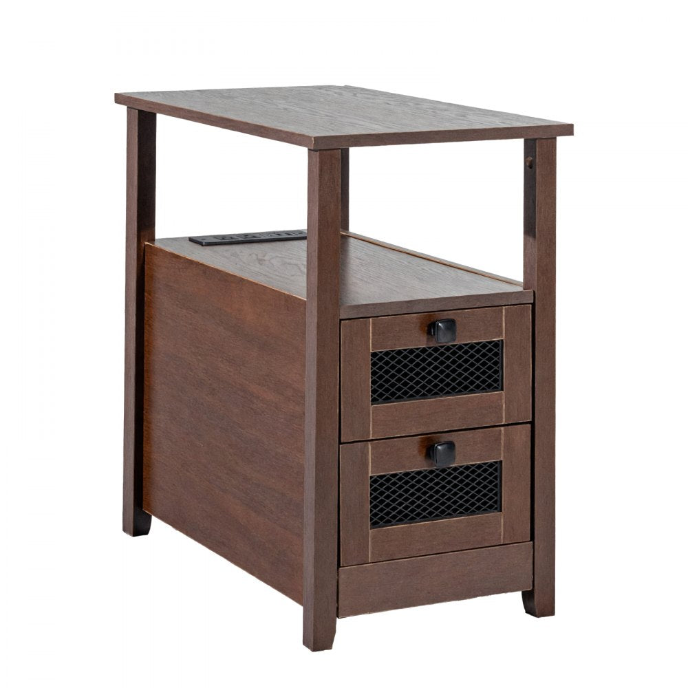 JMY-001 - Farmhouse End Table with Charging Ports and Multi-Layer Storage
